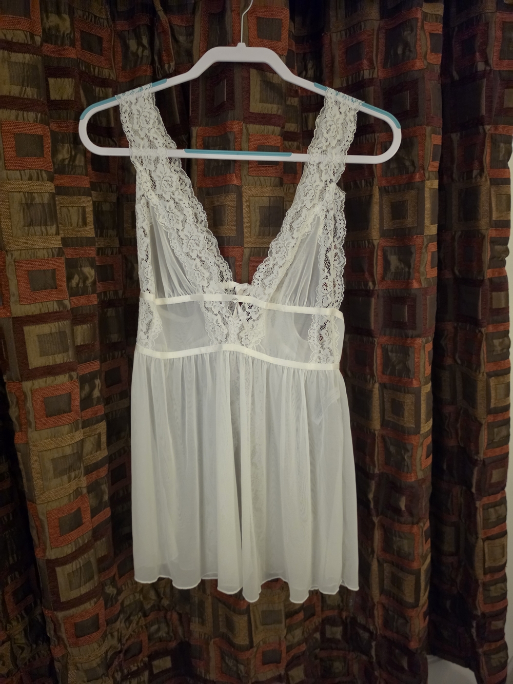 Adore Me Sheer Lace-Trim Chemise in White